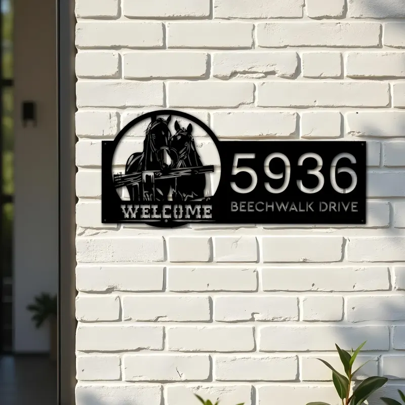 Custom Metal Horses farmhouse ranch animal welcome Metal Address Sign House Number Hanging Address Plaque Yard Sign Outdoor Sign