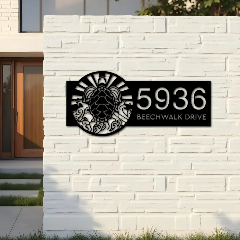 Custom Metal Sea Turtle Metal Address Sign, House number, Outdoor Number Signage, Yard Sign Address Plate