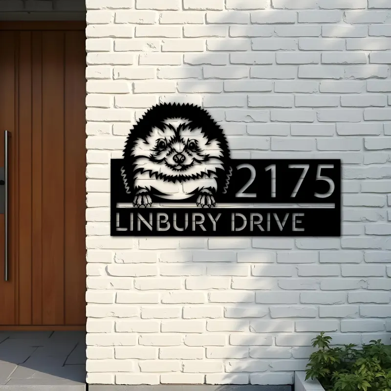 Custom Metal Peeking Hedgehog Wild animal wildlife Metal Address Sign, House number, Outdoor Number Signage, Yard Sign Address Plate