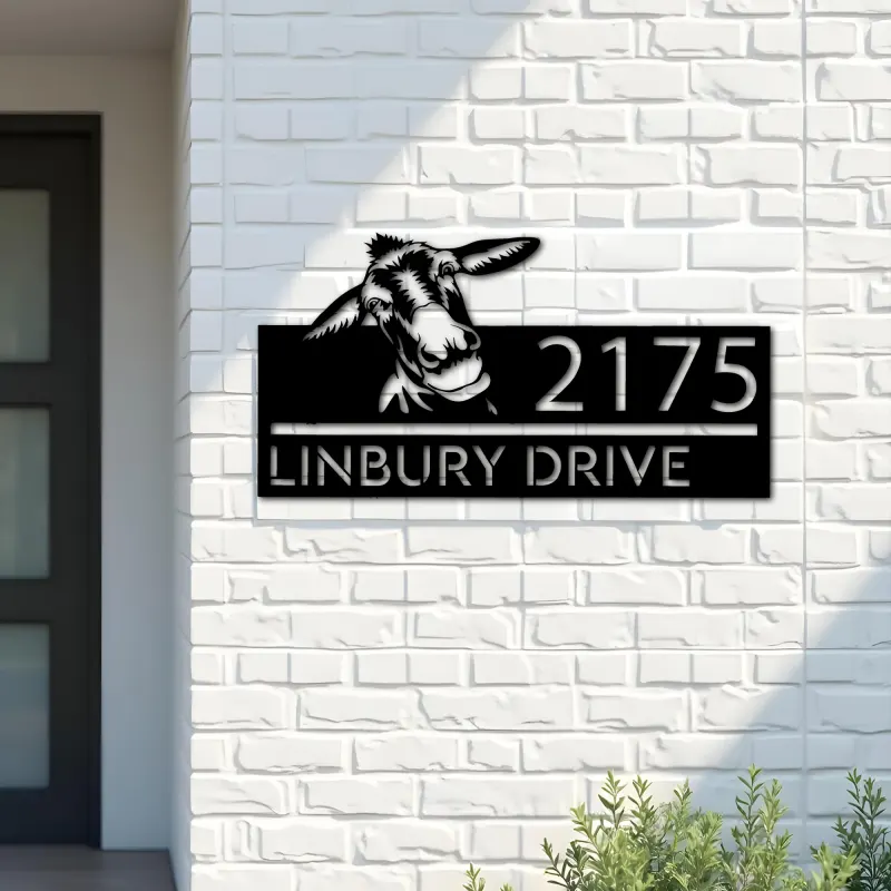 Custom Metal Peeking Donkey farm animal ranch Metal Address Sign, House number, Outdoor Number Signage, Yard Sign Address Plate
