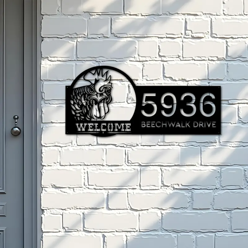 Custom Metal Chicken Rooster farmhouse animal ranch Metal Address Sign, House number, Outdoor Number Signage, Yard Sign Address Plate
