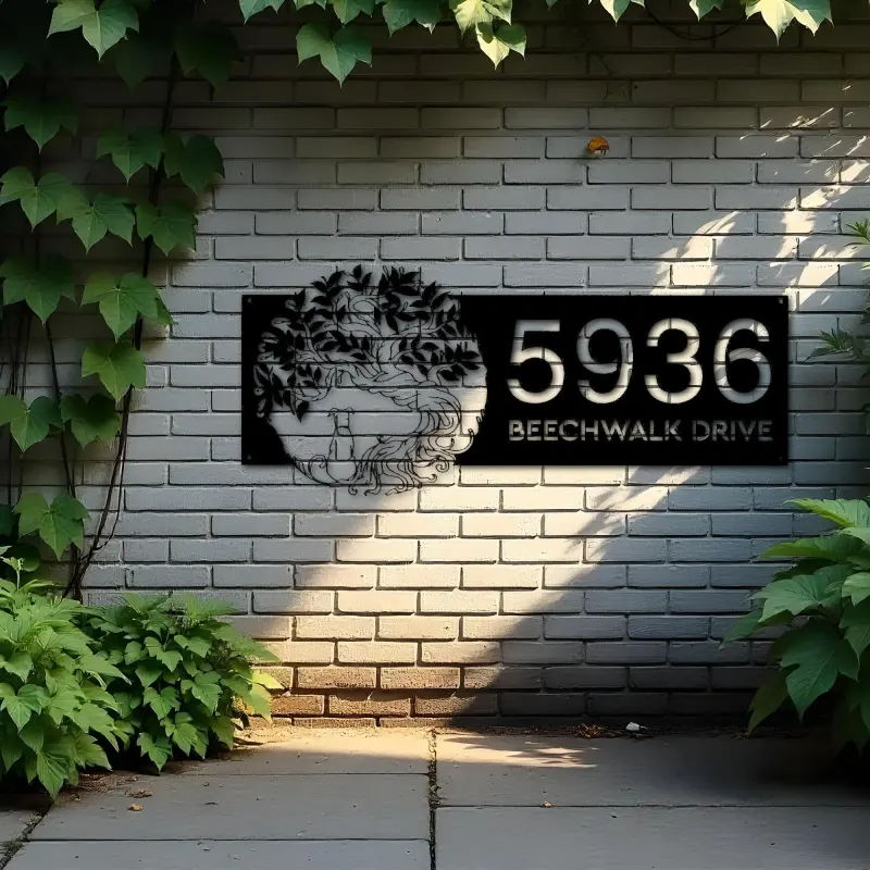Custom Metal Tree of life with dog Metal Address Sign, House number, Outdoor Number Signage, Yard Sign Address Plate
