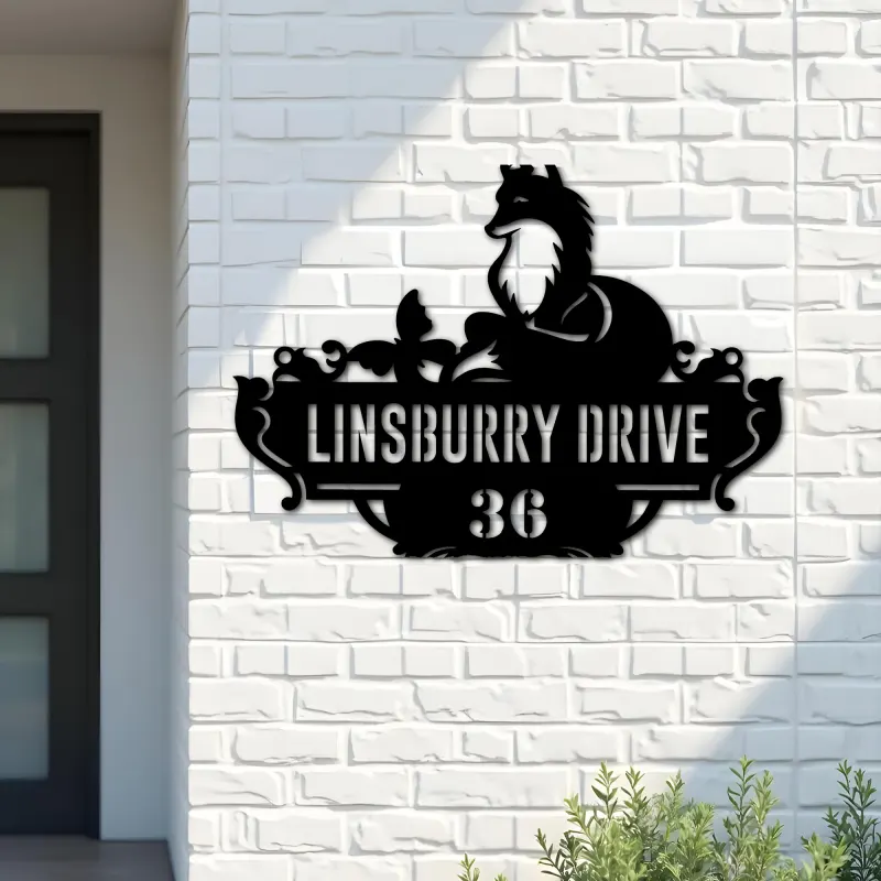 Custom Metal Cute Fox Wild animal wildlife Metal Address Sign, House number, Outdoor Number Signage, Yard Sign Address Plate