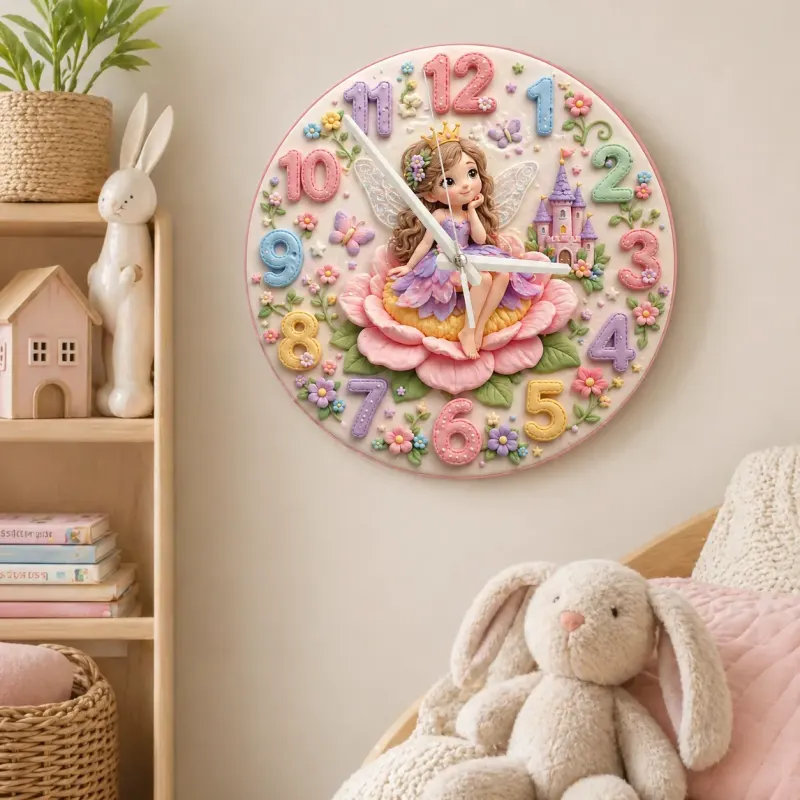 Whimsical Fairy Princess Kids Room Wall Clock