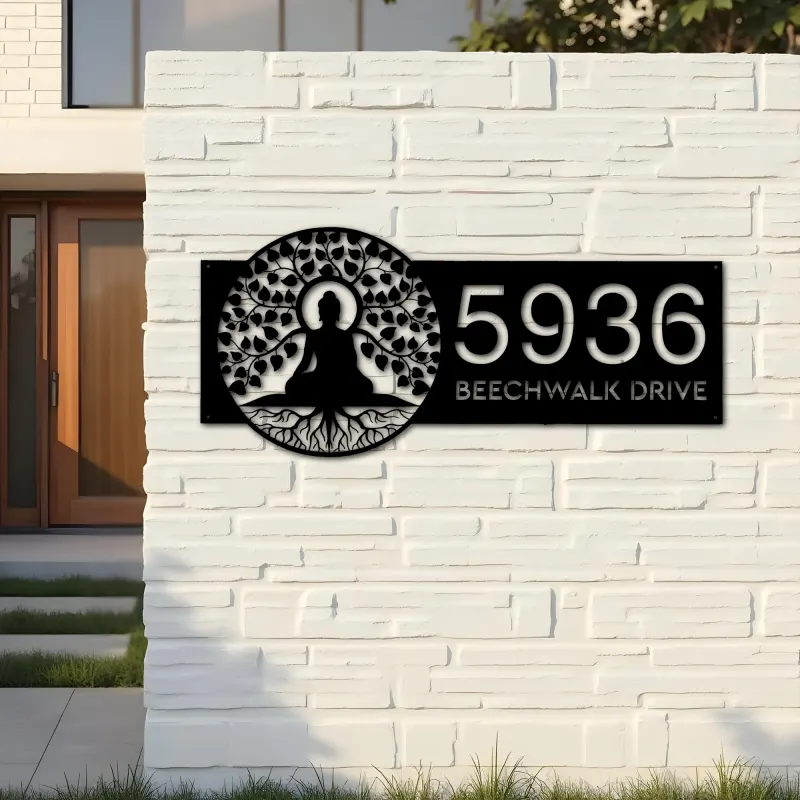 Custom Metal Buddha tree of life Metal Address Sign, House number, Outdoor Number Signage, Yard Sign Address Plate