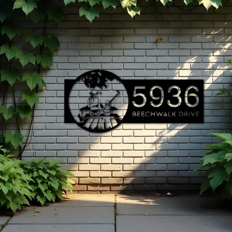 Custom Metal Mom and daughter go fishing Metal Address Sign Custom House number Hanging Address Plaque Yard Sign Outdoor