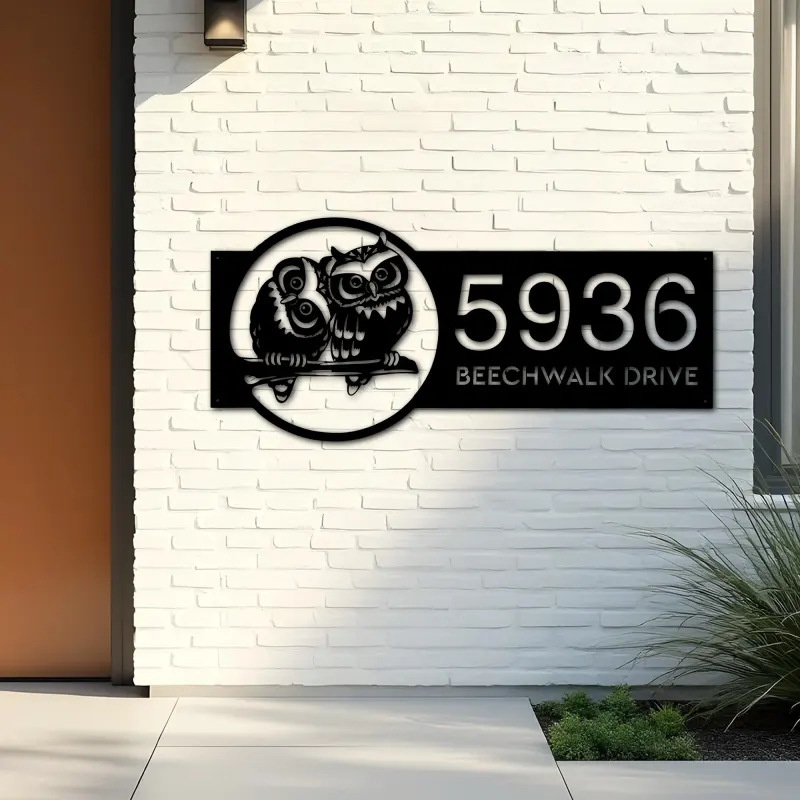 Custom Metal Cute Owls couple Metal Address Sign, House number, Outdoor Number Signage, Yard Sign Address Plate