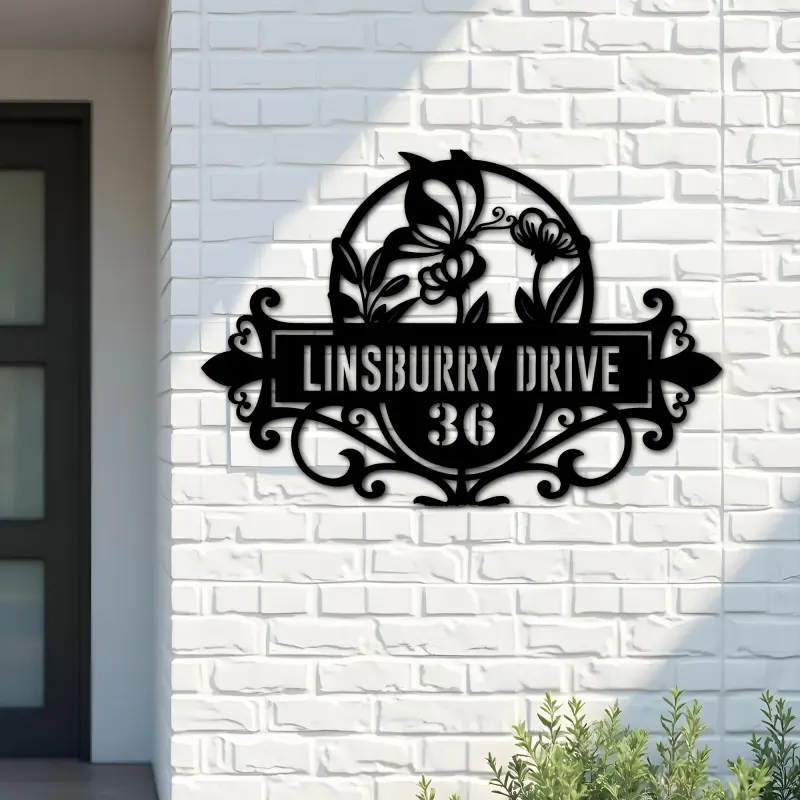 Custom Metal Butterfly flowers Metal Address Sign, House number, Outdoor Number Signage, Yard Sign Address Plate001