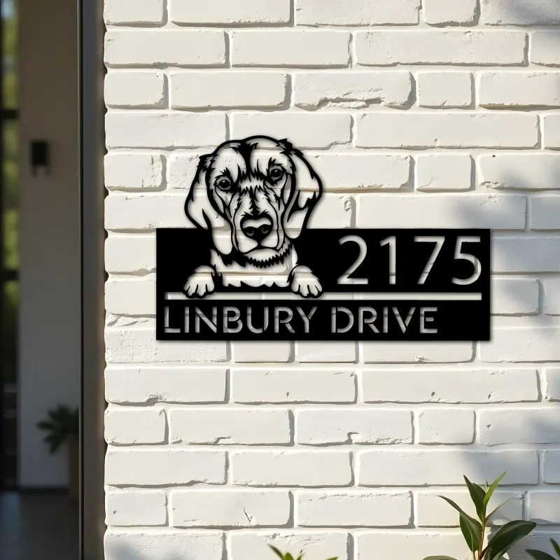 Custom Metal Beagle dog Puppy Metal Address Sign House number Hanging Address Plaque Yard Sign Outdoor decor