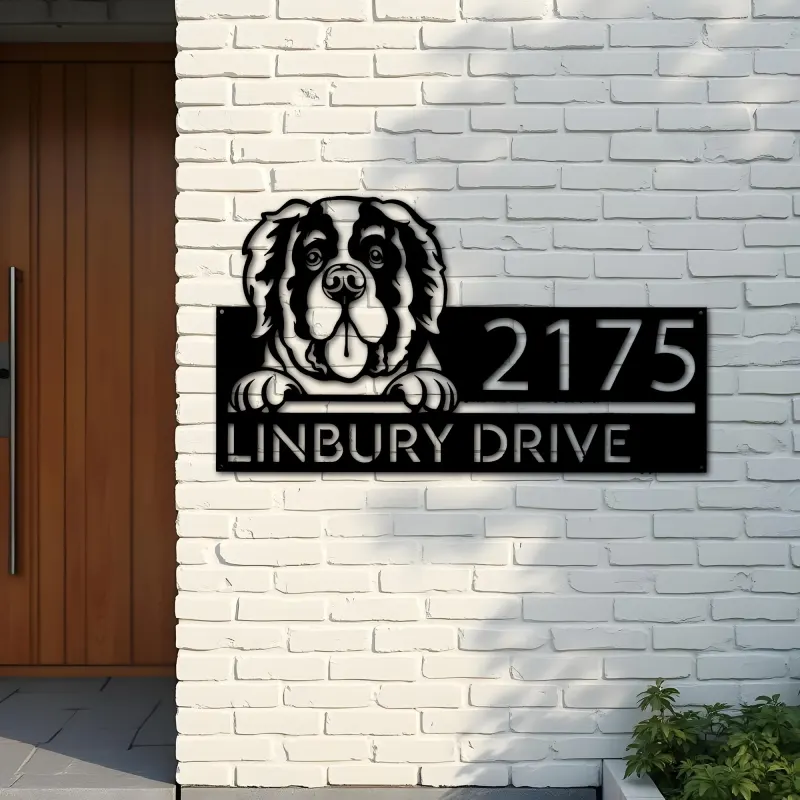 Custom Metal Saint Bernard Dog Cute puppy Metal Address Sign House number Hanging Address Plaque Yard Sign Outdoor decor