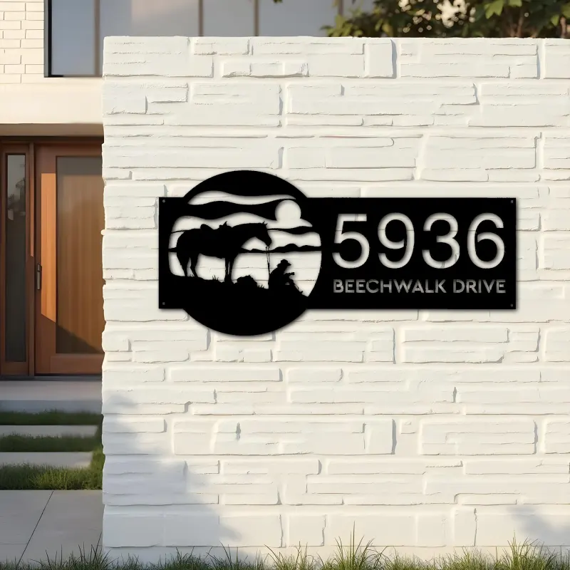 Custom Metal Western Cowboy Metal Address Sign, House number, Outdoor Number Signage, Yard Sign Address Plate
