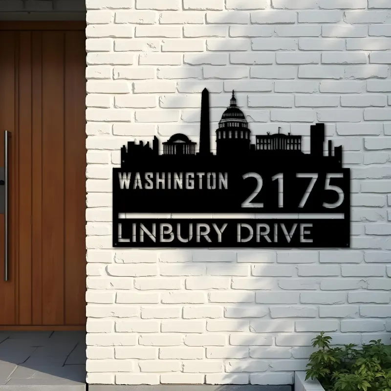 Custom Metal Washington city skyline Metal Address Sign Hanging Address Plaque house number Yard Outdoor Sign