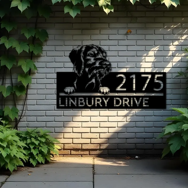 Custom Metal Wirehaired Vizsla dog Puppy Metal Address Sign House number Hanging Address Plaque Yard Sign Outdoor decor