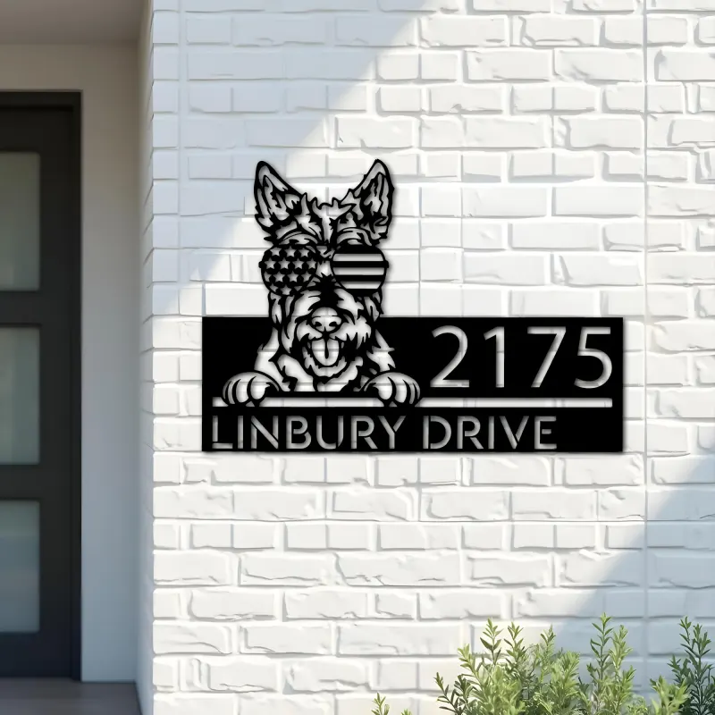 Custom Metal Scottish Terrier US flag glasses Metal Address Sign House number Hanging Address Plaque Yard Sign Outdoor decor