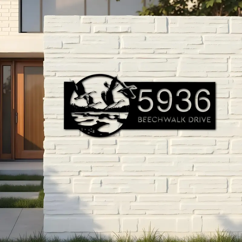 Custom Metal Ducks Wild animal wildlife Metal Address Sign, House number, Outdoor Number Signage, Yard Sign Address Plate