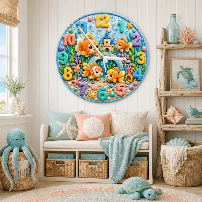 Cute Goldfish Ocean Kids Room Wall Clock