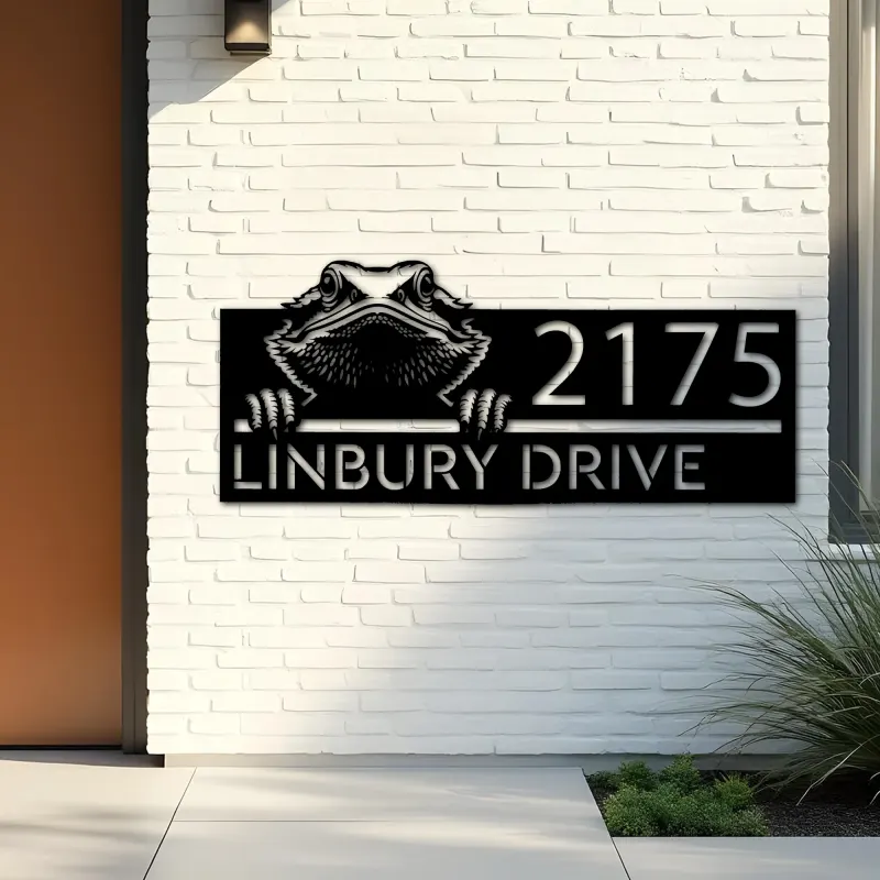 Custom Metal Peeking Bearded Dragon Metal Address Sign, House number, Outdoor Number Signage, Yard Sign Address Plate
