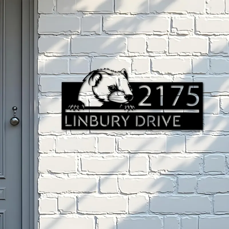 Custom Metal Peeking Marten Wild animal wildlife Metal Address Sign, House number, Outdoor Number Signage, Yard Sign Address Plate