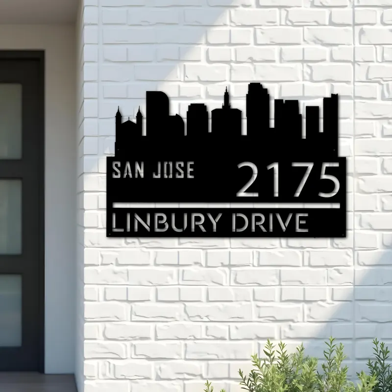 Custom Metal San Jose city skyline Metal Address Sign Hanging Address Plaque house number Yard Outdoor Sign