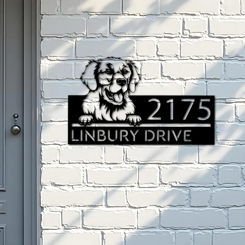 Custom Metal Kuvazs dog Puppy Metal Address Sign House number Hanging Address Plaque Yard Sign Outdoor decor