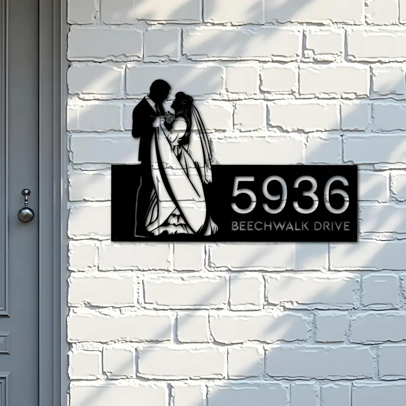 Custom Metal Couple Dancing bride and groom Metal Address Sign, House number, Outdoor Number Signage, Yard Sign Address Plate