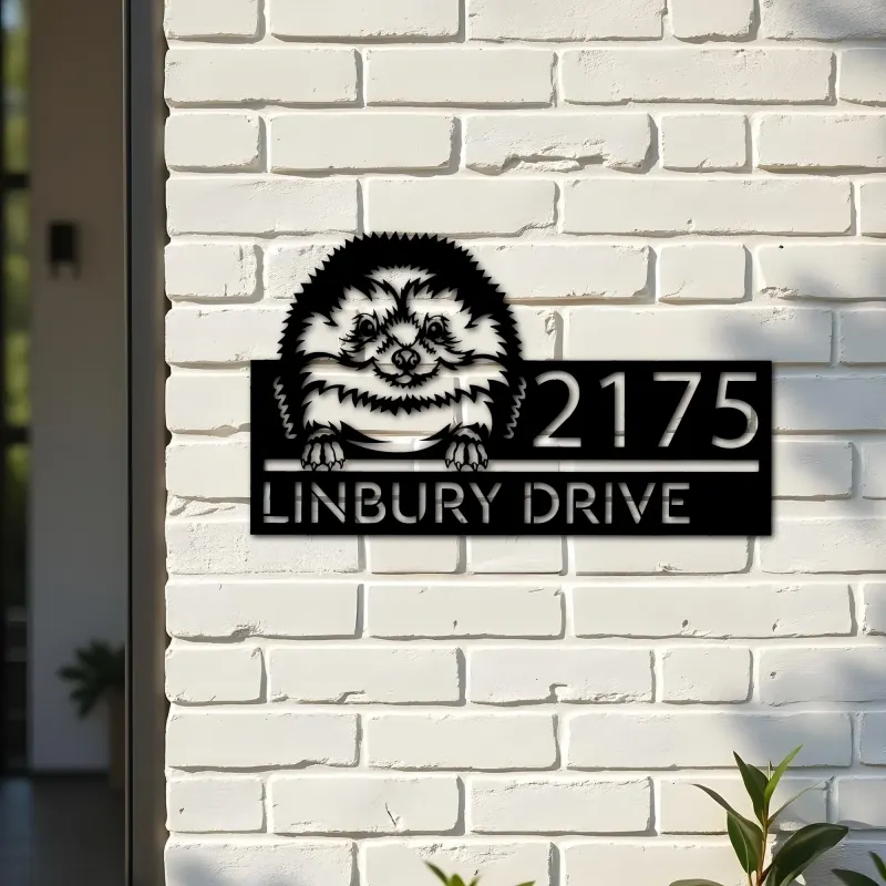 Custom Metal Peeking Hedgehog Wild animal wildlife Metal Address Sign, House number, Outdoor Number Signage, Yard Sign Address Plate