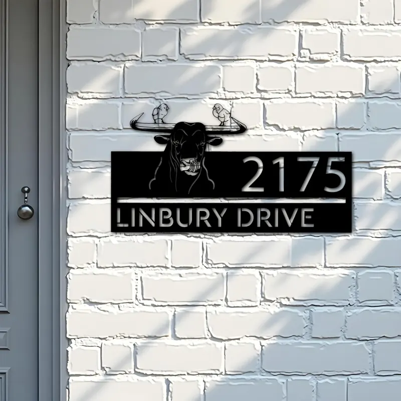 Custom Metal bull and two chickens farm animal Metal Address Sign, House number, Outdoor Number Signage, Yard Sign Address Plate
