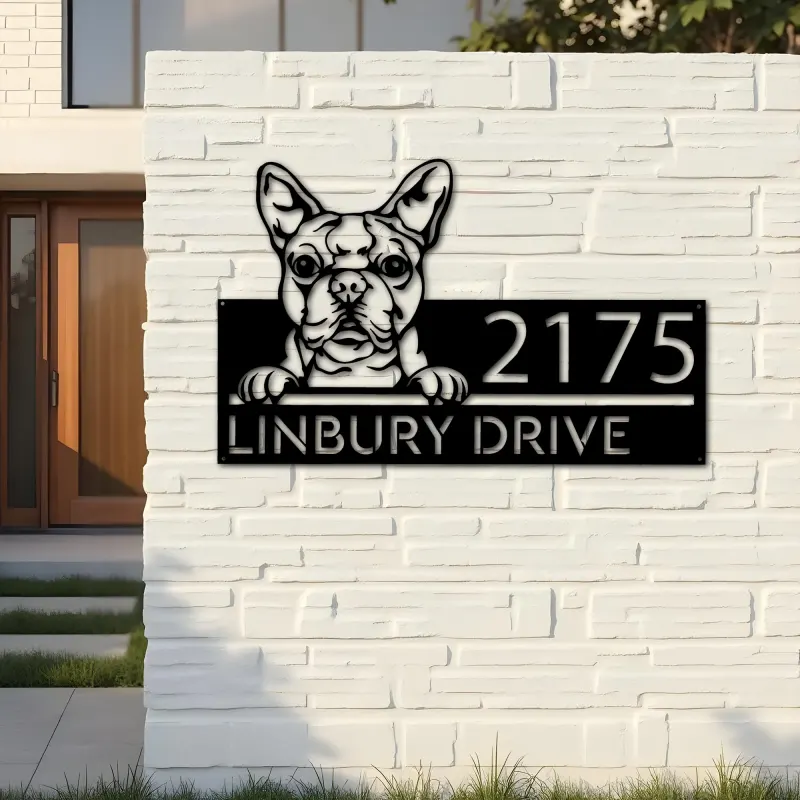 Custom Metal Boston terrier dog cute puppy Metal Address Sign House number Hanging Address Plaque Yard Sign Outdoor decor