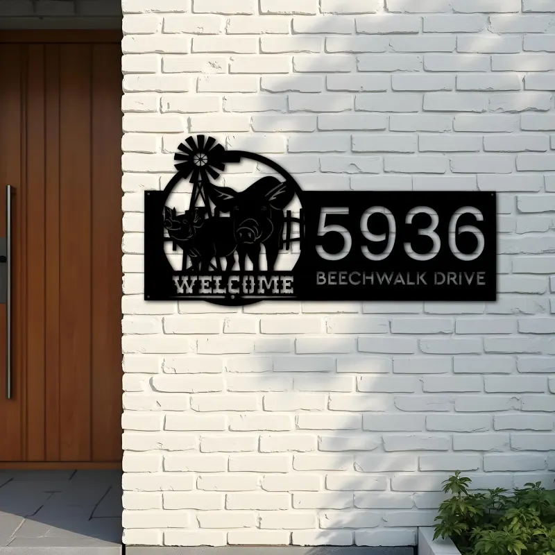 Custom Metal Pigs farmhouse animal ranch Metal Address Sign, House number, Outdoor Number Signage, Yard Sign Address Plate