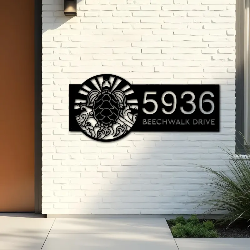 Custom Metal Sea Turtle Metal Address Sign, House number, Outdoor Number Signage, Yard Sign Address Plate