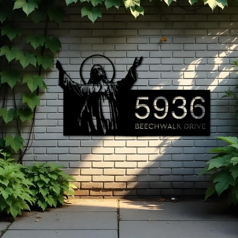 Custom Metal Jesus Christ Metal Address Sign House number Hanging Address Plaque Yard Sign Outdoor