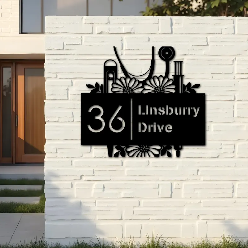 Custom Metal Nurse Medical tools Metal Address Sign, House number, Outdoor Number Signage, Yard Sign Address Plate