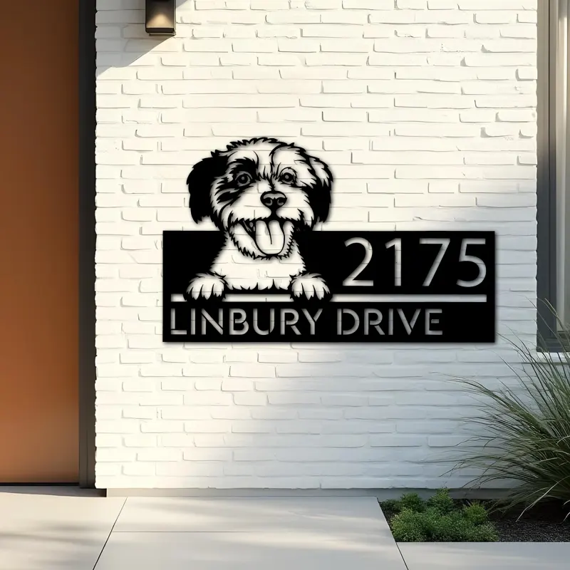 Custom Metal Cavachon dog Puppy Metal Address Sign House number Hanging Address Plaque Yard Sign Outdoor decor