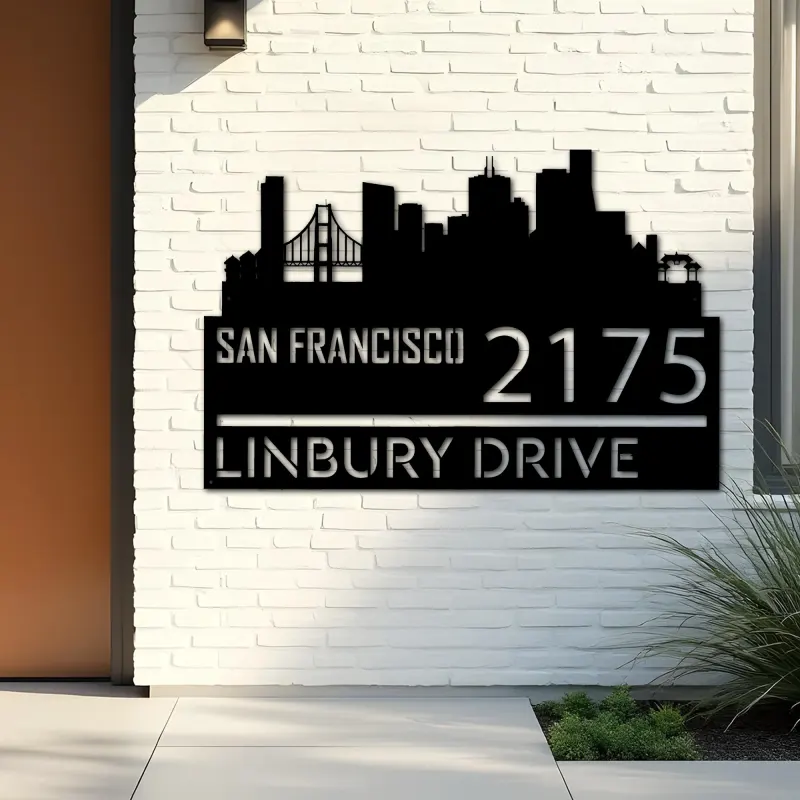 Custom Metal San Francisco city skyline Metal Address Sign Hanging Address Plaque house number Yard Outdoor Sign