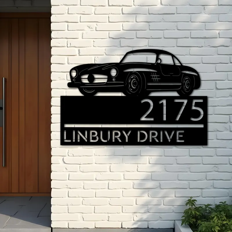Custom Metal Classic car Metal Address Sign Custom House number Hanging Address Plaque Yard Sign Outdoor
