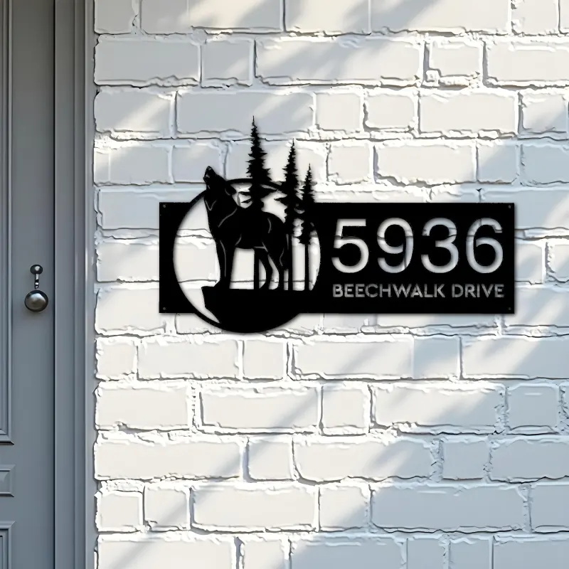 Custom Metal Wolf wild life mountain forest Metal Address Sign, House number, Outdoor Number Signage, Yard Sign Address Plate