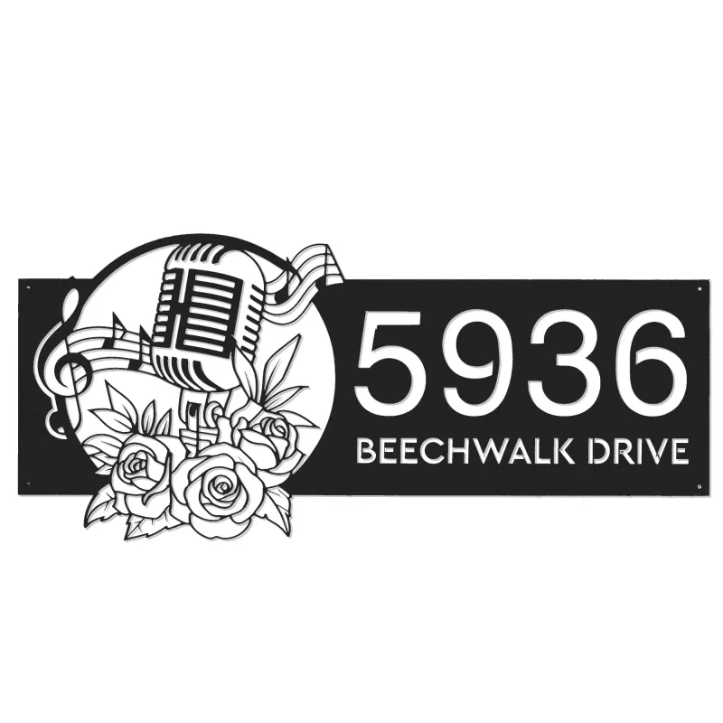 Custom Metal Floral microphone Musical notes Metal Address Sign, House number, Outdoor Number Signage, Yard Sign Address Plate