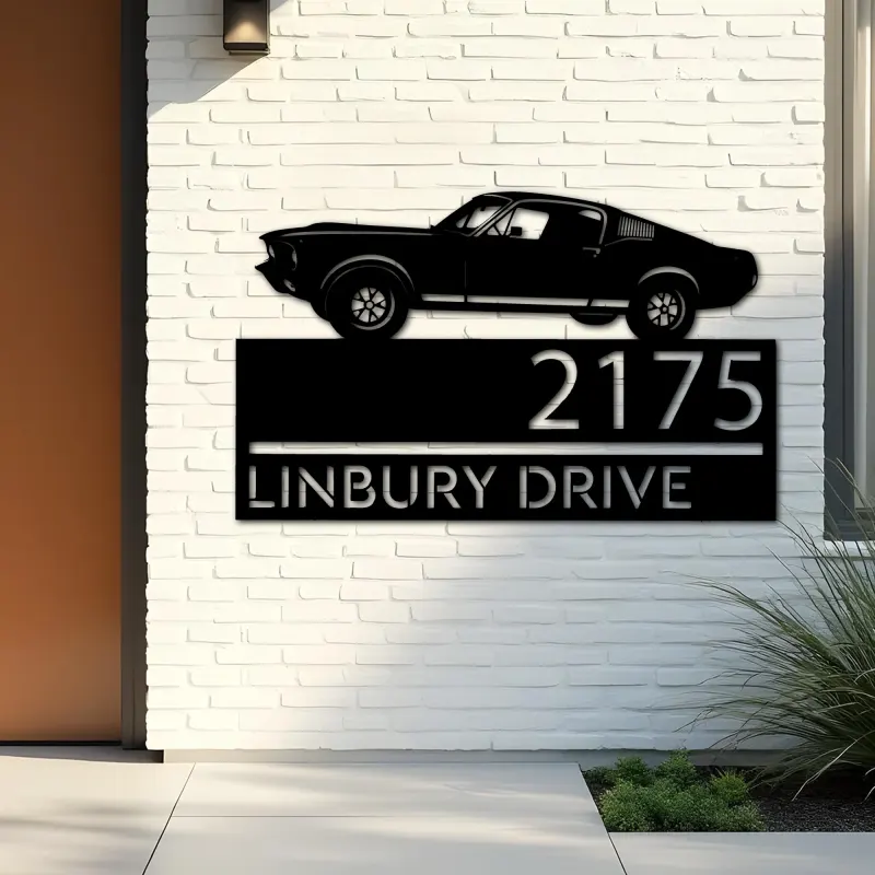 Custom Metal Muscle sport car Metal Address Sign, House number, Outdoor Number Signage, Yard Sign Address Plate