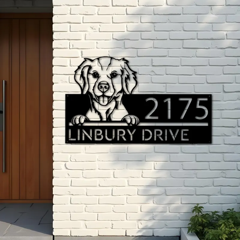 Custom Metal Brittany spaniel dog cute puppy Metal Address Sign House number Hanging Address Plaque Yard Sign Outdoor decor