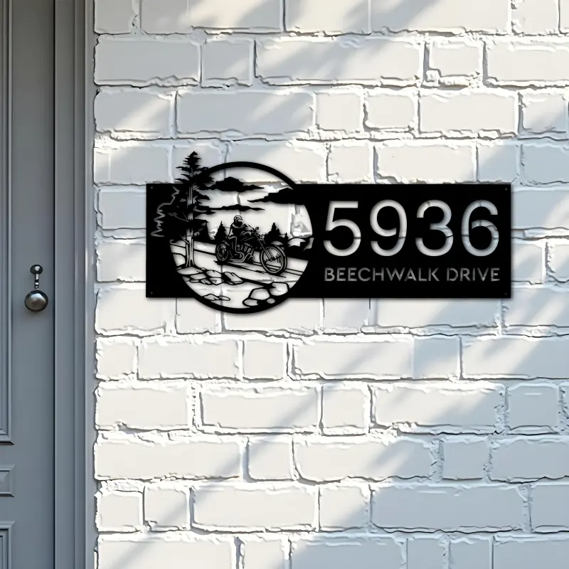 Custom Metal Motocycle Biker Bike rider Metal Address Sign, House number, Outdoor Number Signage, Yard Sign Address Plate