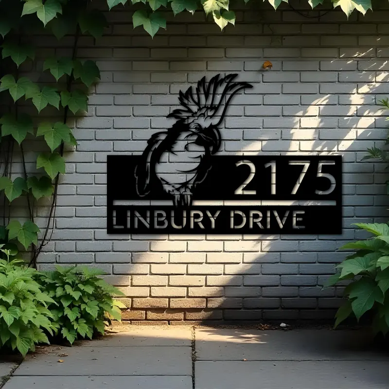 Custom Metal Peeking Parrot Corella Wild animal wildlife Metal Address Sign, House number, Outdoor Number Signage, Yard Sign Address Plate