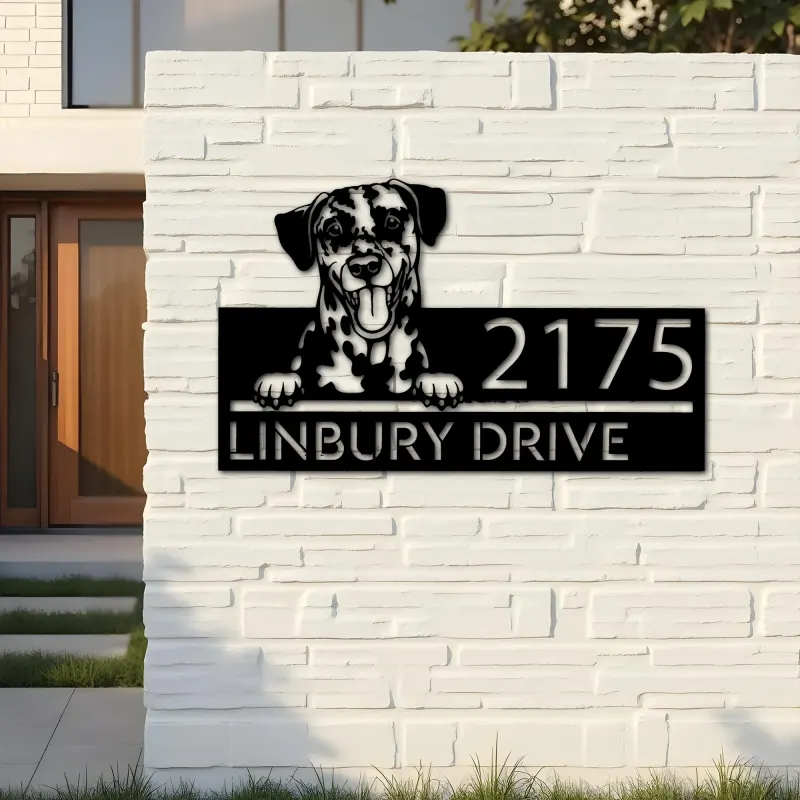 Custom Metal Dalmatian dog Puppy Metal Address Sign House number Hanging Address Plaque Yard Sign Outdoor decor