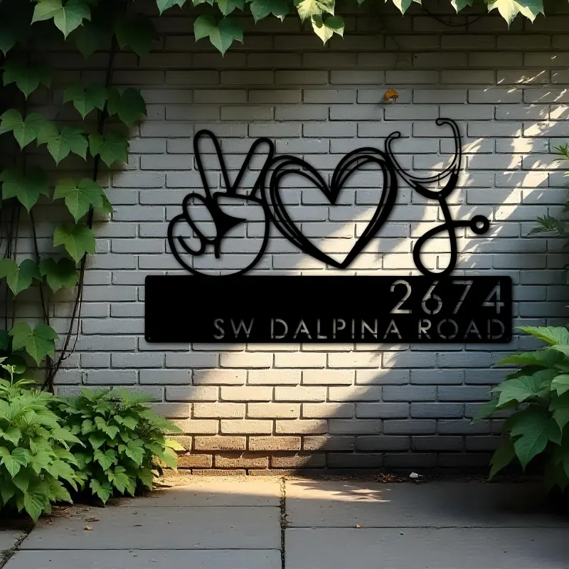 Custom Metal Peace love nursing Nurse Metal Address Sign, House number, Outdoor Number Signage, Yard Sign Address Plate