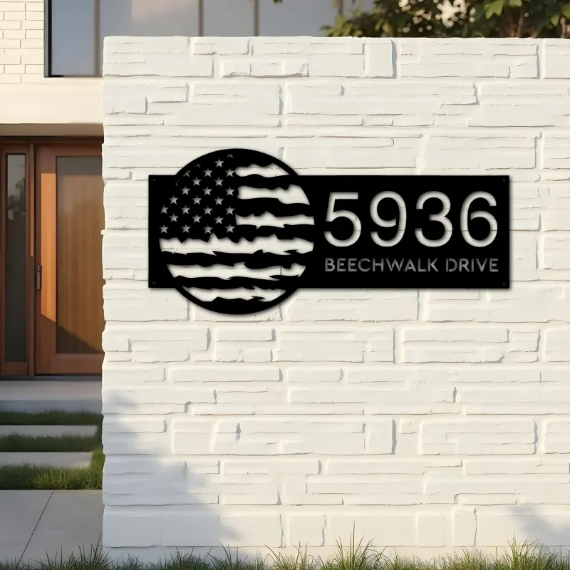 Custom Metal Distressed USA Flag Patriotic Metal Address Sign, House number, Outdoor Number Signage, Yard Sign Address Plate