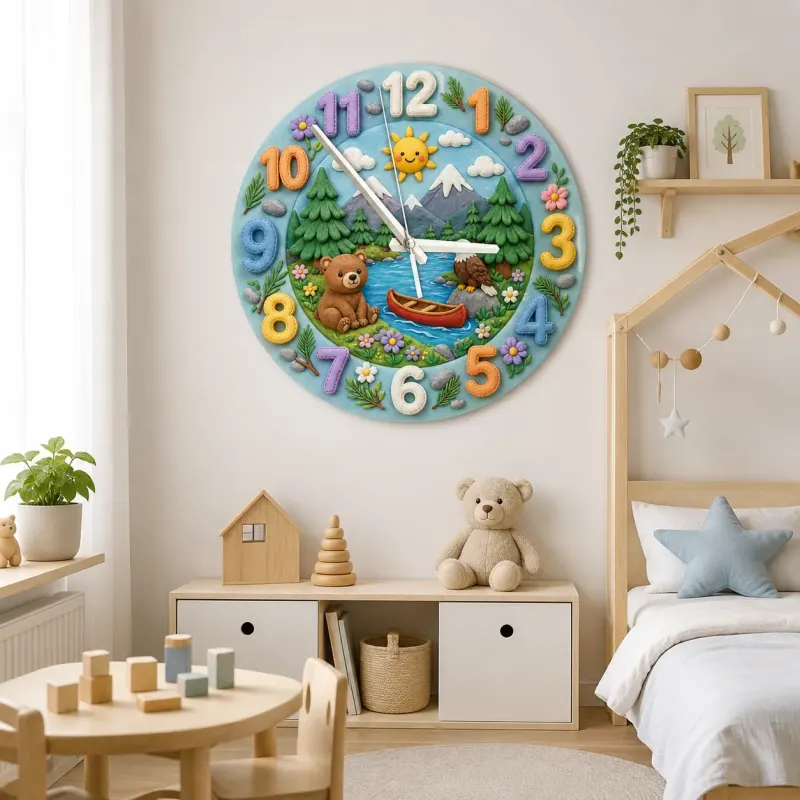 Woodland Forest Bear Kids Room Wall Clock