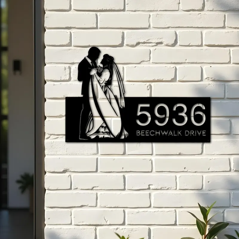 Custom Metal Couple Dancing bride and groom Metal Address Sign, House number, Outdoor Number Signage, Yard Sign Address Plate