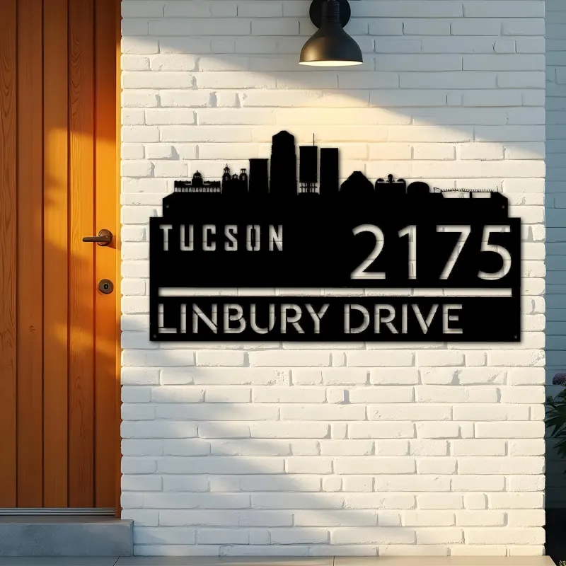 Custom Metal Tucson city skyline Metal Address Sign Hanging Address Plaque house number Yard Outdoor Sign