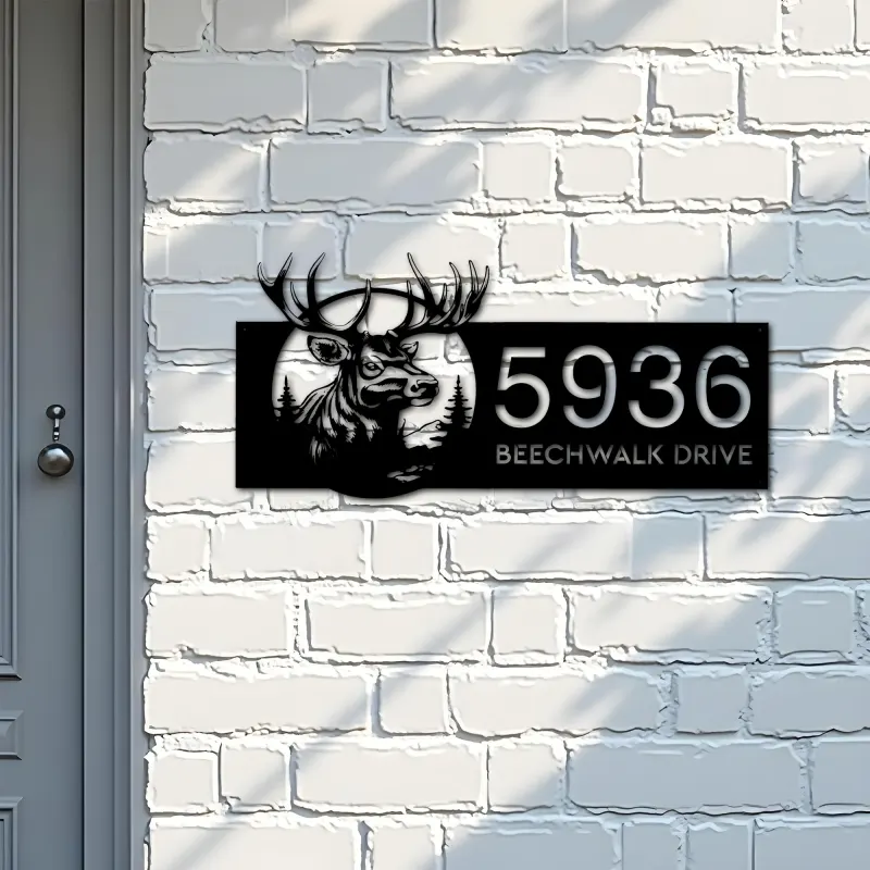 Custom Metal Deer elk forest wildlife Metal Address Sign Custom House Number Hanging Address Plaque Yard Sign Outdoor Sign