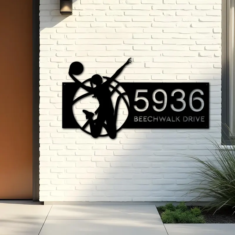 Custom Metal Female girl basketball player Metal Address Sign, House number, Outdoor Number Signage, Yard Sign Address Plate