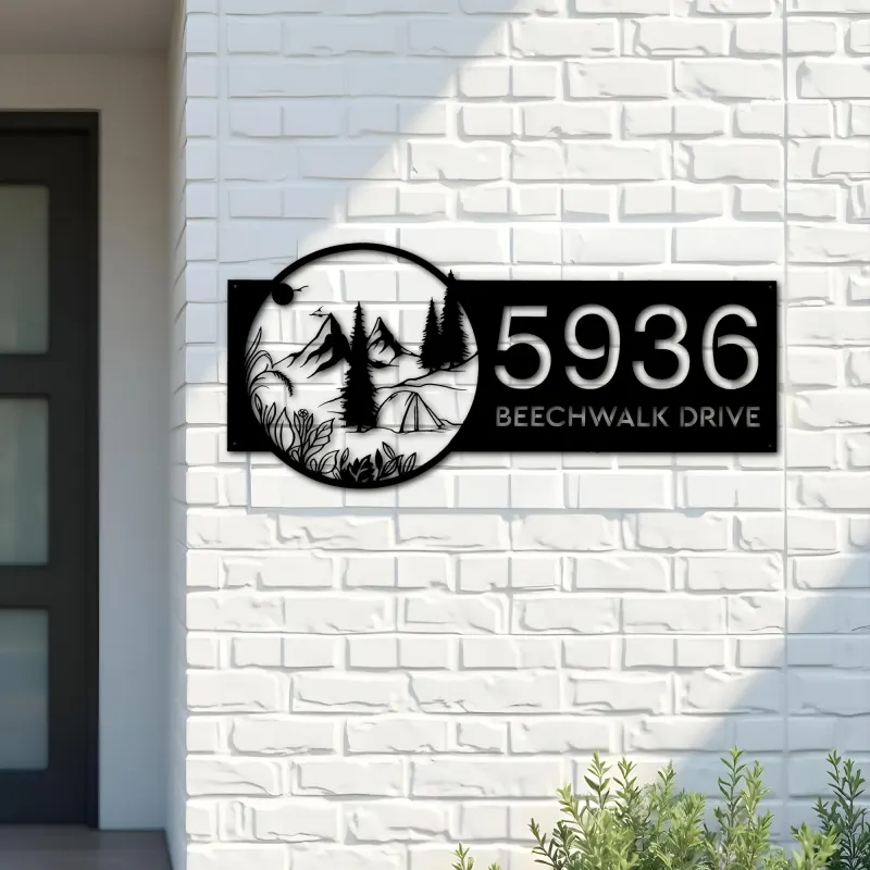 Custom Metal Camping outdoor campfire Metal Address Sign, House number, Outdoor Number Signage, Yard Sign Address Plate